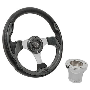 BuggiesUnlimited.com; 2004-Up Club Car Precedent - GTW Carbon Fiber Rally Steering Wheel with Chrome Adaptor