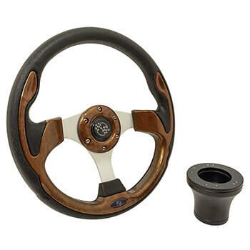BuggiesUnlimited.com; 2004-Up Club Car Precedent - GTW Woodgrain Rally Steering Wheel with Adapter Kit