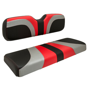BuggiesUnlimited.com; 1994.5-Up EZGO TXT-T48-RXV - Red Dot Red Silver and Black Blade Front Seat Cover