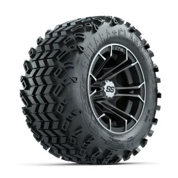 BuggiesUnlimited.com; GTW Spyder Machined/ Matte Grey 10 in Wheels with 18x9.50-10 Sahara Classic All Terrain Tires – 4 Set