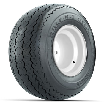 BuggiesUnlimited.com; White Steel Offset 8 in Wheels with 18 in Kenda Hole-N-1 Tires - Set of 4