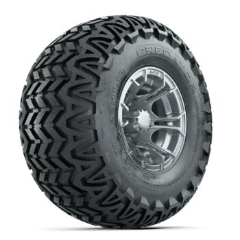 BuggiesUnlimited.com; GTW Spyder Silver Brush 10 in Wheels with 22x11-10 Predator All Terrain Tires – Set of 4