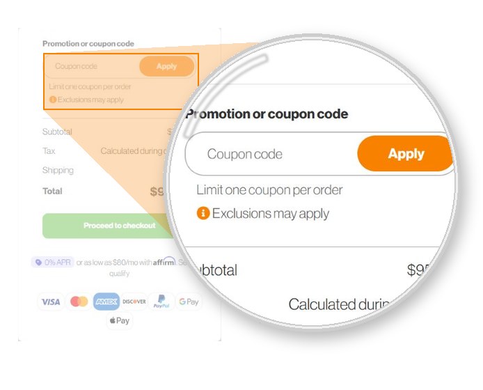 Coupon code field in the shopping cart