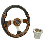 2004-Up Club Car Precedent - GTW Woodgrain Rally Steering Wheel with Chrome Adaptor Kit