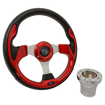 BuggiesUnlimited.com; 1994.5-Up EZGO - GTW Red Rally Steering Wheel with Chrome Adaptor