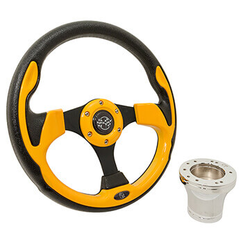 BuggiesUnlimited.com; 1982-Up Club Car DS - GTW Yellow Rally Steering Wheel with Chrome Adaptor