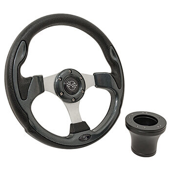 BuggiesUnlimited.com; 1994.5-Up EZGO - GTW Carbon Fiber Rally Steering Wheel with Black Adaptor