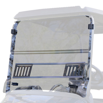 BuggiesUnlimited.com; RedDot Tinted Vented Folding Windshield for 2024-Up EZGO RXV with Blow Molded Top