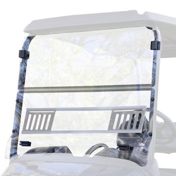 BuggiesUnlimited.com; RedDot Clear Vented Folding Windshield for 2024-Up EZGO RXV with Blow Molded Top