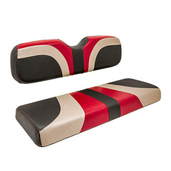 BuggiesUnlimited.com; 2000-Up Club Car DS - Red Dot Garnet Champagne and Black Blade Front Seat Cover