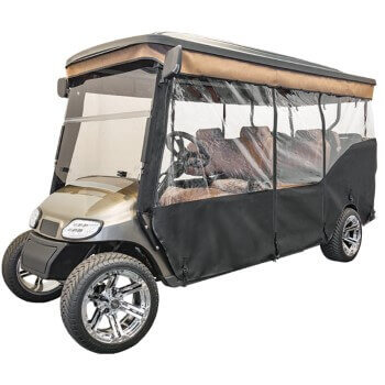 BuggiesUnlimited.com; 1996-13 EZGO TXT - Red Dot 3-Sided Stock Enclosure with Stripe Valance for Triple Track 120in Top