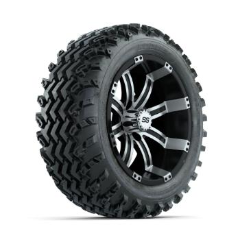 BuggiesUnlimited.com; GTW Tempest Machined/ Black 14 in Wheels with 23x10.00-14 Rogue All Terrain Tires – Set of 4
