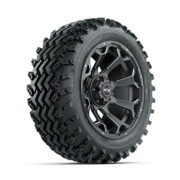 BuggiesUnlimited.com; GTW Raven Ball Milled/ Matte Grey 14 in Wheels with 23x10.00-14 Rogue All Terrain Tires – Set of 4