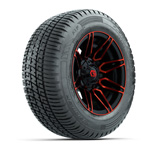 GTW&reg; Stealth Black Red 12 in Wheels with 215-50-R12 Fusion SR Steel Belt Radial Tires - Set of 4