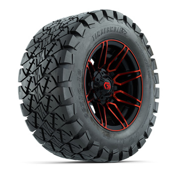 BuggiesUnlimited.com; GTW&reg; Stealth Black/ Red 12 in Wheels with 22x10-12 Timberwolf All-Terrain Tires – Set of 4