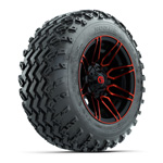 GTW&reg; Stealth Black Red 12 in Wheels with 22x11.00-12 Rogue All-Terrain Tires - Set of 4