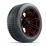 GTW&reg; Stealth Gloss Black Red 14 in Wheels with 205-30-14 Fusion Street Tires - Set of 4