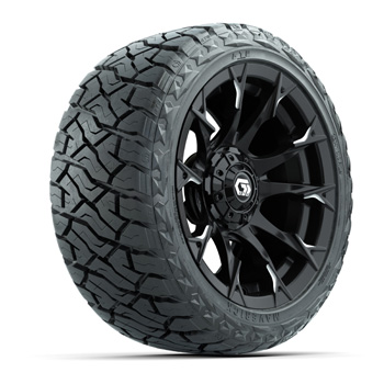 BuggiesUnlimited.com; GTW Diablo Gloss Black/ Machined 14 in Wheels with 23x10.00-R14 Maverick All-Terrain Tires – Set of 4