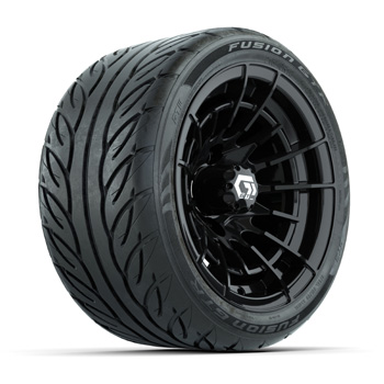 BuggiesUnlimited.com; GTW&reg; Boost Gloss Black 12 in Wheels with 215/ 40-R12 Fusion GTR Street Tires - Set of 4