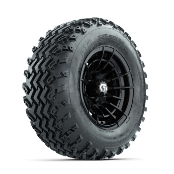 BuggiesUnlimited.com; GTW Boost Gloss Black 12 in Wheels with 23X10.00-12 Rogue All-Terrain Tires - Set of 4