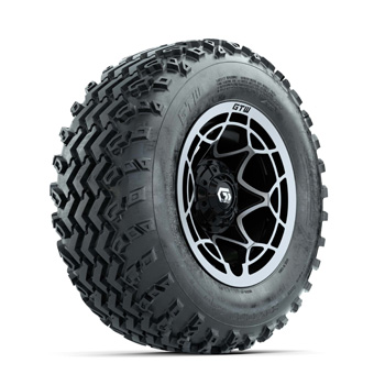 BuggiesUnlimited.com; GTW Nexus Black/ Silver 12 in Wheels with 23X10.00-12 Rogue All-Terrain Tires - Set of 4