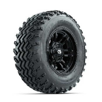 BuggiesUnlimited.com; GTW Shogun Gloss Black 12 in Wheels with 23X10.00-12 Rogue All-Terrain Tires - Set of 4