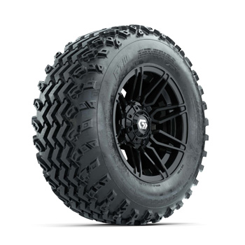 BuggiesUnlimited.com; GTW Stealth Gloss Black 12 in Wheels with 23X10.00-12 Rogue All-Terrain Tires - Set of 4