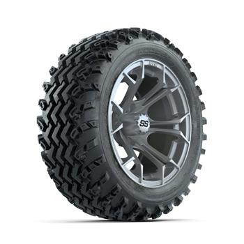 BuggiesUnlimited.com; GTW Spyder Silver Brush 14 in Wheels with 23X10.00-14 Rogue All-Terrain Tires - Set of 4