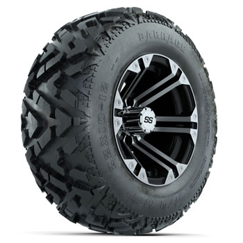 BuggiesUnlimited.com; GTW Specter Black and Machined 12 in Wheels with 23 in Barrage Mud Tires - Set of 4