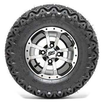 BuggiesUnlimited.com; GTW Storm Trooper Machined/ Black 10 in Wheels with 20 in Predator All Terrain Tires - Set of 4