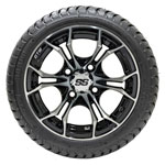 Set of 4 GTW 12in Spyder Black and Machined Wheels with 18in DOT Approved Mamba Street Tires