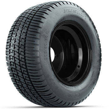 BuggiesUnlimited.com; GTW Steel Matte Black 3:5 Offset 10 in Wheels with 205/ 50-10 Fusion Street Tires - Set of 4
