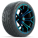 GTW Spyder Black/ Blue 15 in Wheels with Fusion GTR Lo-Pro Street Tires - Set of 4