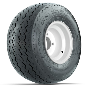 BuggiesUnlimited.com; White Steel 8 in Wheel with 18 in GTW Topspin Plus Sawtooth Tire